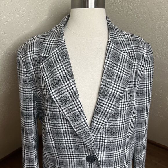 ASOS Design Blazer Womens 6 Black White Glen Plaid Check Long Sleeve Corpcore - Picture 3 of 12